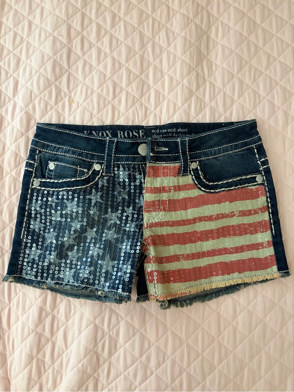 Y2K American Flag Sequin Denim Shorts